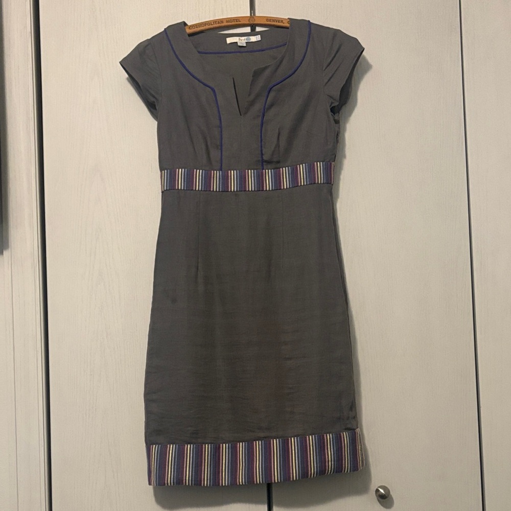 Boden Charcoal Dress with Multicolor Stripes